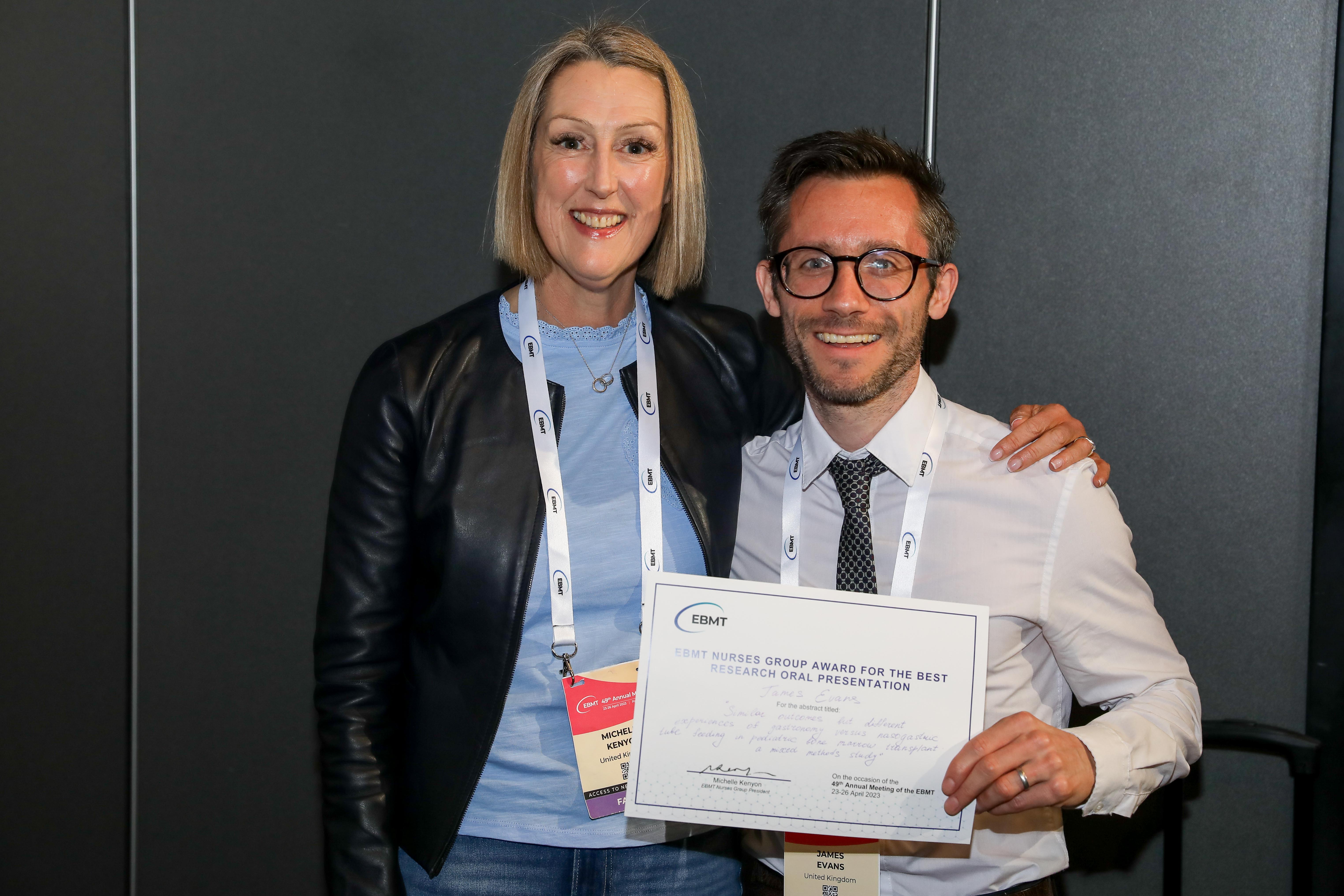 2023_04_26_EBMT_2023_NURSES-GROUP_BEST RESEARCH ABSTRACT ORAL PRESENTATION to James Evans